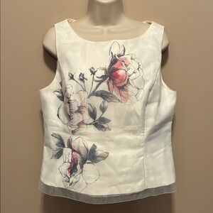 White House Black Market Floral Blouse - White and Pink